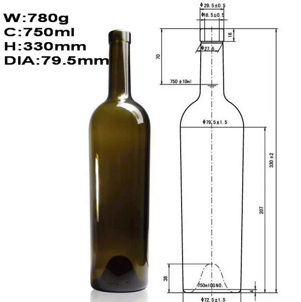 红酒750ml瓶身高度探究